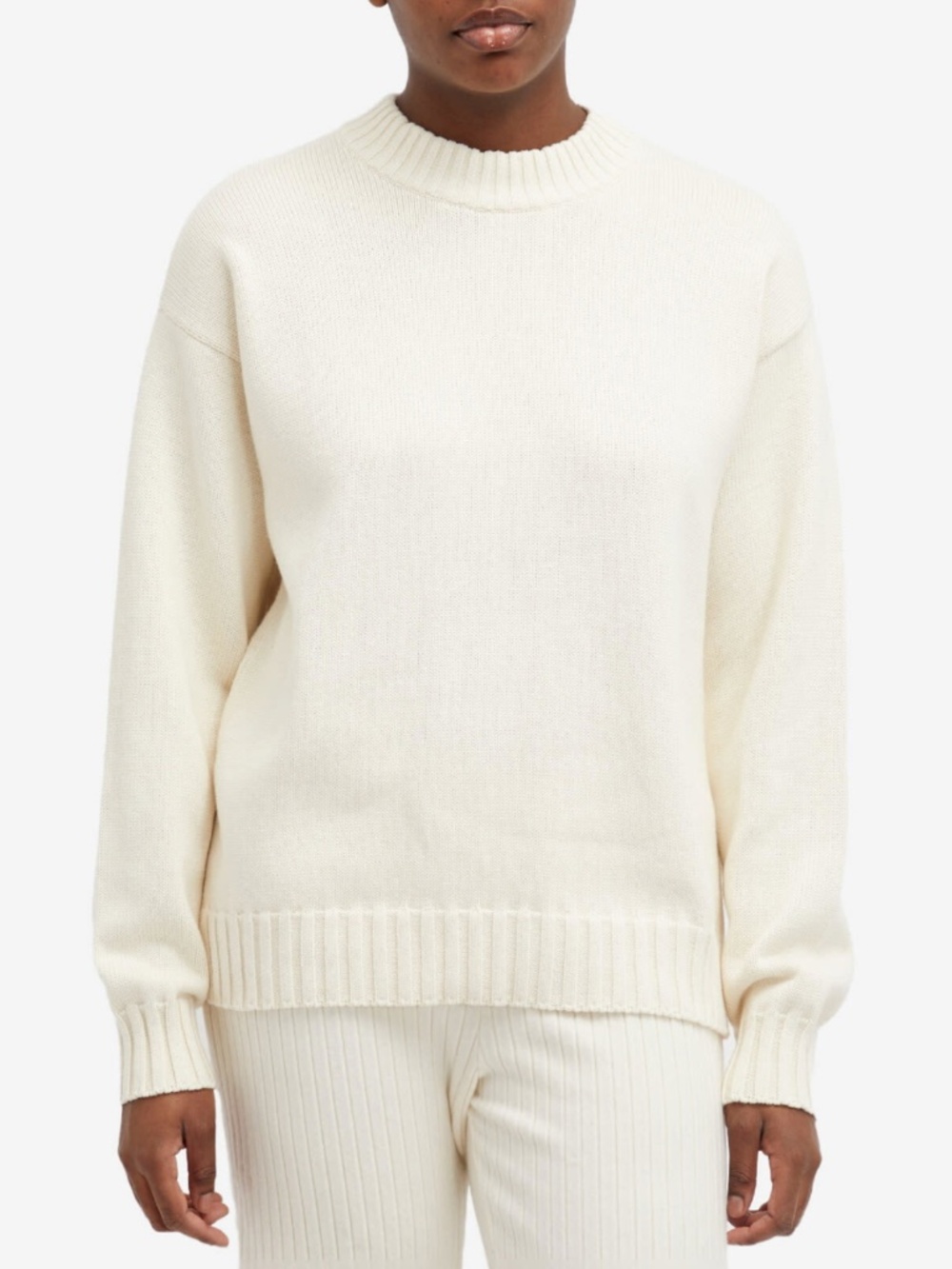 DONNI. Cotton Cashmere Crewneck Sweater In Cream / White Size Small